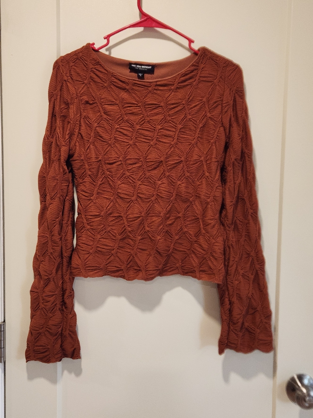 See You Monday Burnt Orange Textured Knit Long Sleeve Top L